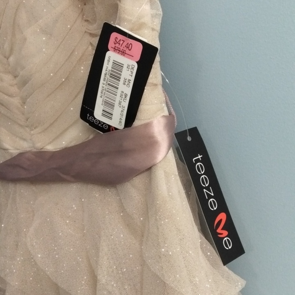 NWT Teeze Me Cream Layered Sparkling Dress with Pink Ribbon Size 3 - Picture 2 of 6